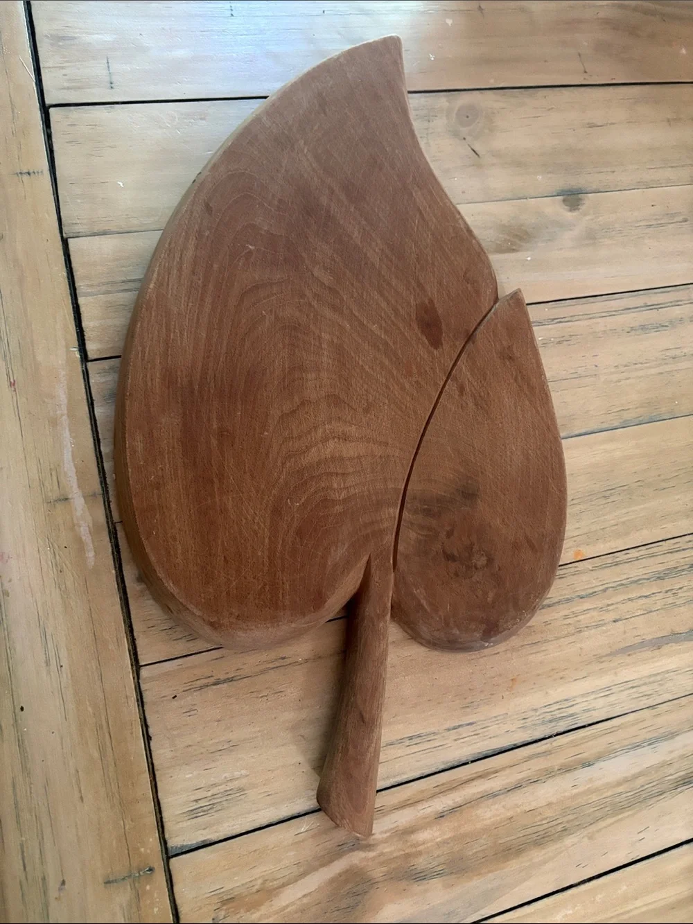 Leaf-Shaped Wooden Serving Tray in Brown